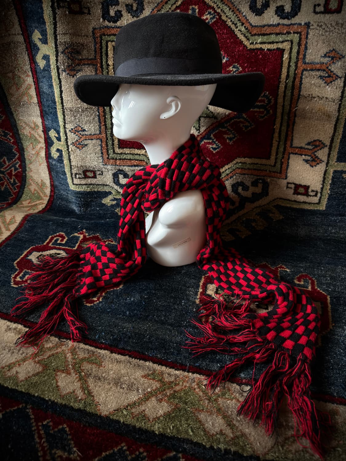 vintage Red Checkerboard knit muffler 상품이미지4