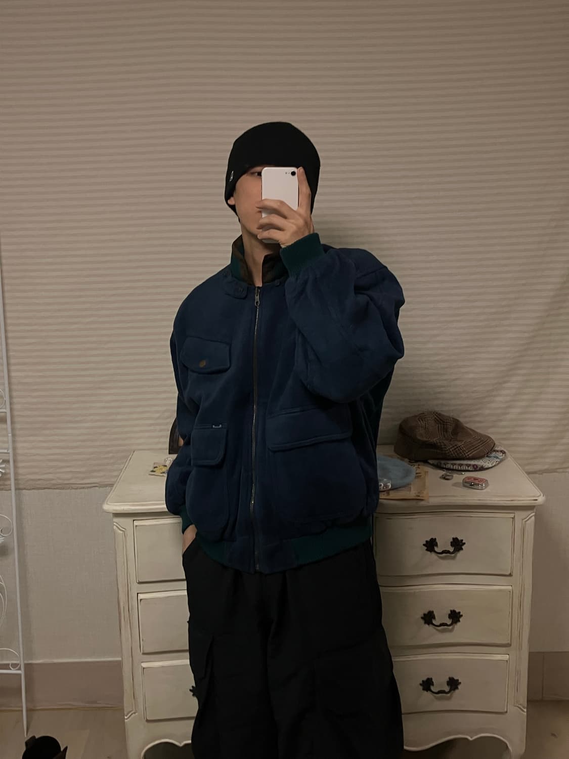 빈티지 딥 블루 벨벳 점퍼 y2k 스트릿 갸루 펑키 일본빈티지505 상품이미지1