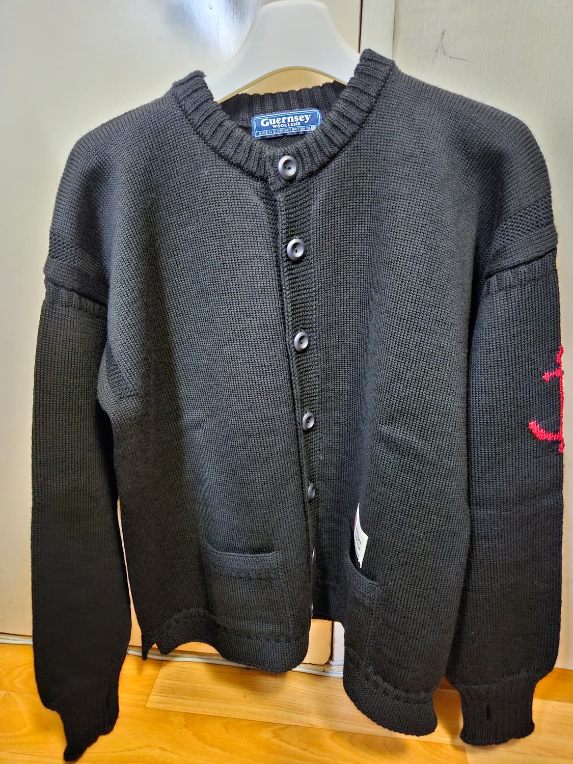 46) 건지 울른스 피셔맨 홀가먼트 가디건 블랙 상품이미지1