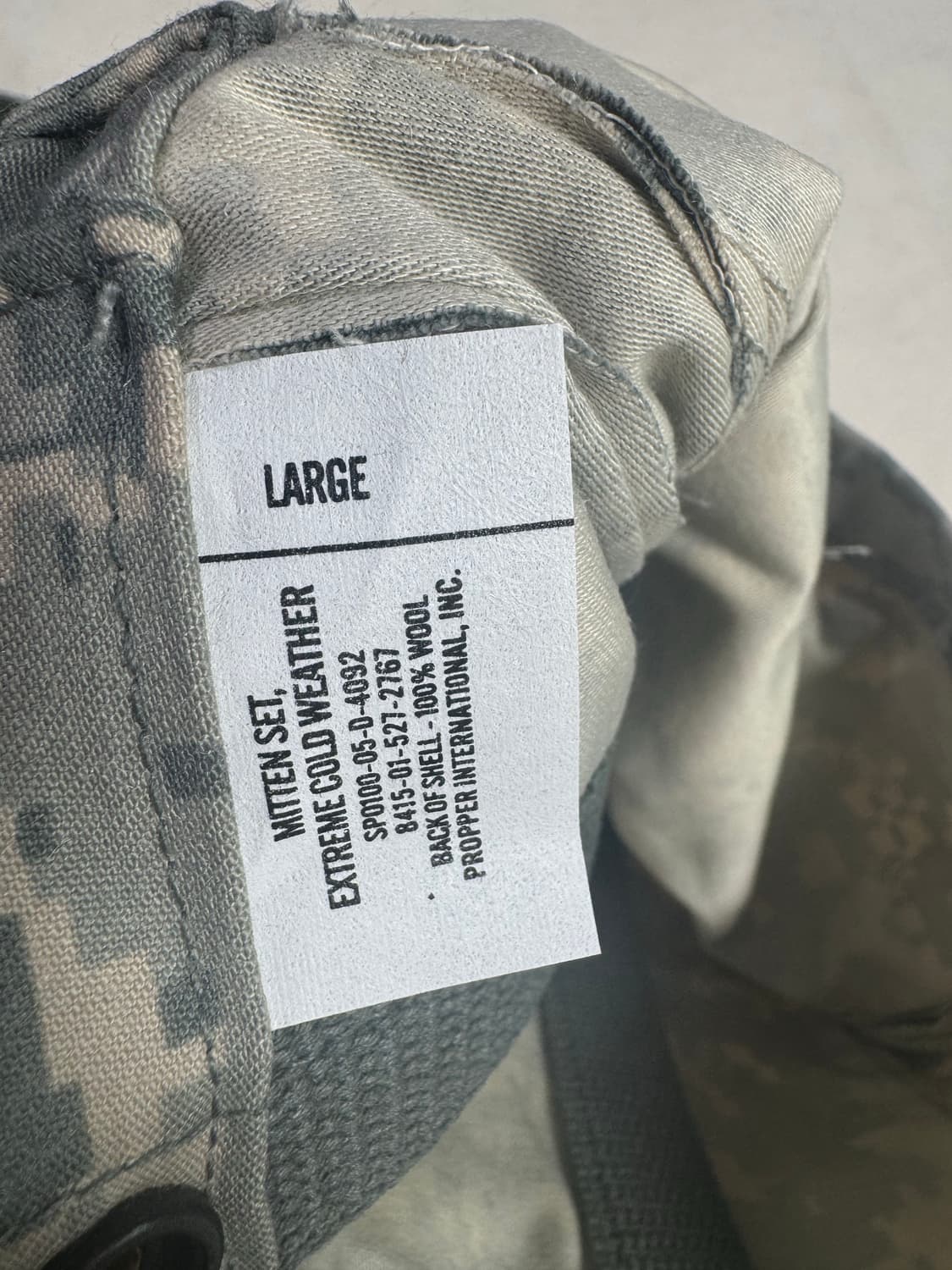 USA 미군 ACU 혹한기용 방한 장갑 벙어리/라이너 세트 상품  상품이미지4