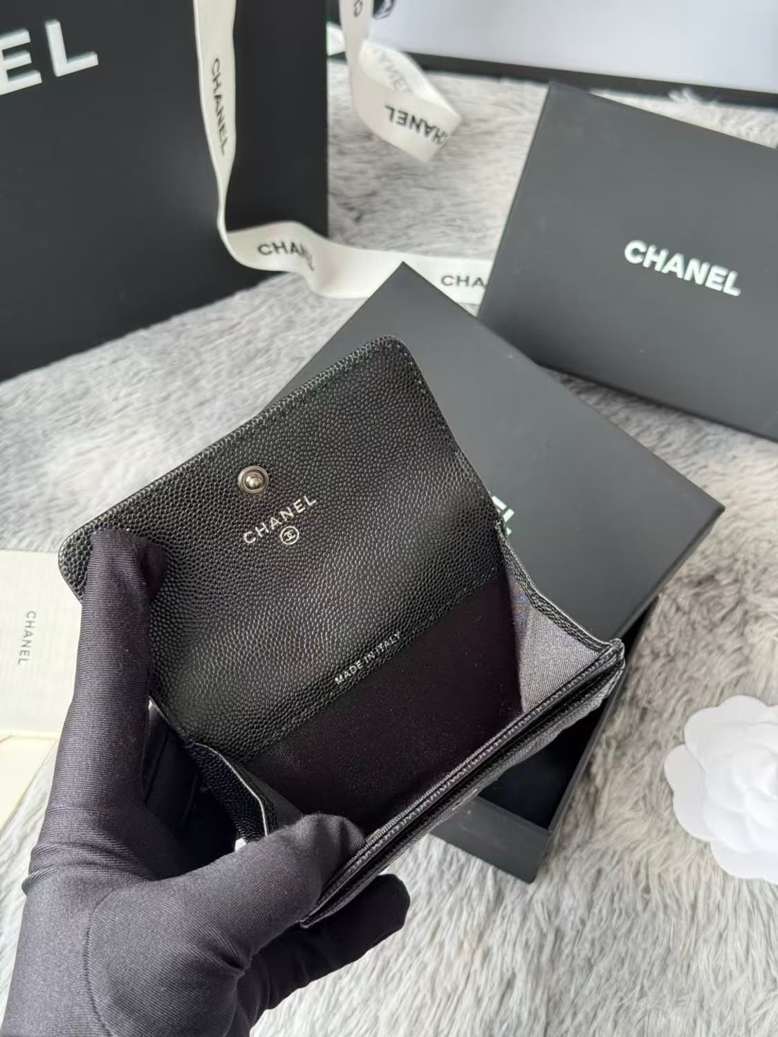 샤넬 보이 샤넬 플랩 카드 홀더 그레인드 카프스킨 & 루테늄 메탈 블랙 상품이미지6