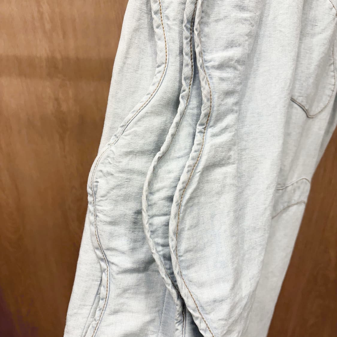 JPN 워싱 코튼 미디 스커트 패치 워크 입체 절개 라인 디테일 연청 상품이미지6