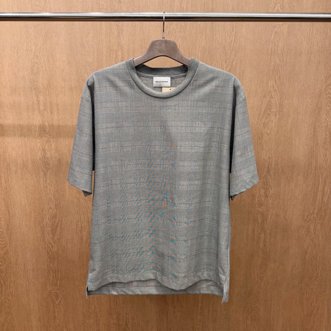 솔리드옴므 라운드넥 반팔 티셔츠 글렌 체크 패턴 디테일 루즈핏 그레이 상품이미지2