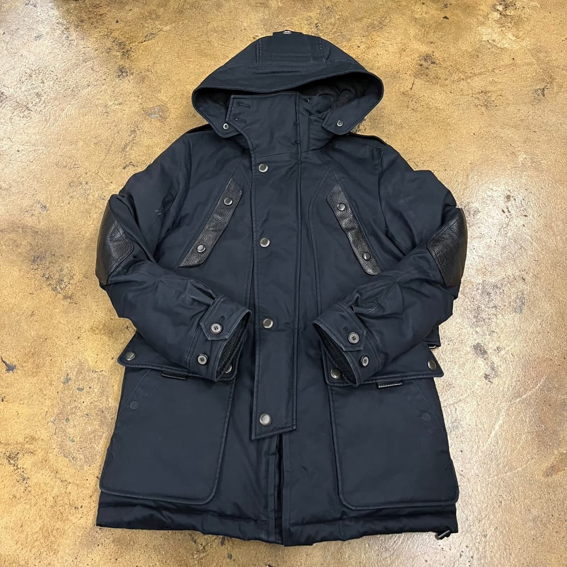 [정품/100] 타임 블랙 레더 디테일 후드 자켓 b17 상품이미지2