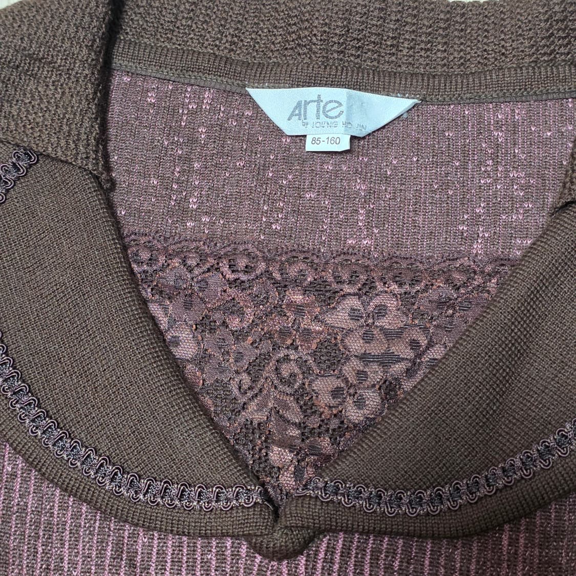 arte)빈티지 고딕 프릴 버건디 레이스 로맨틱레이어드울니트 골지블라우스 상품이미지4