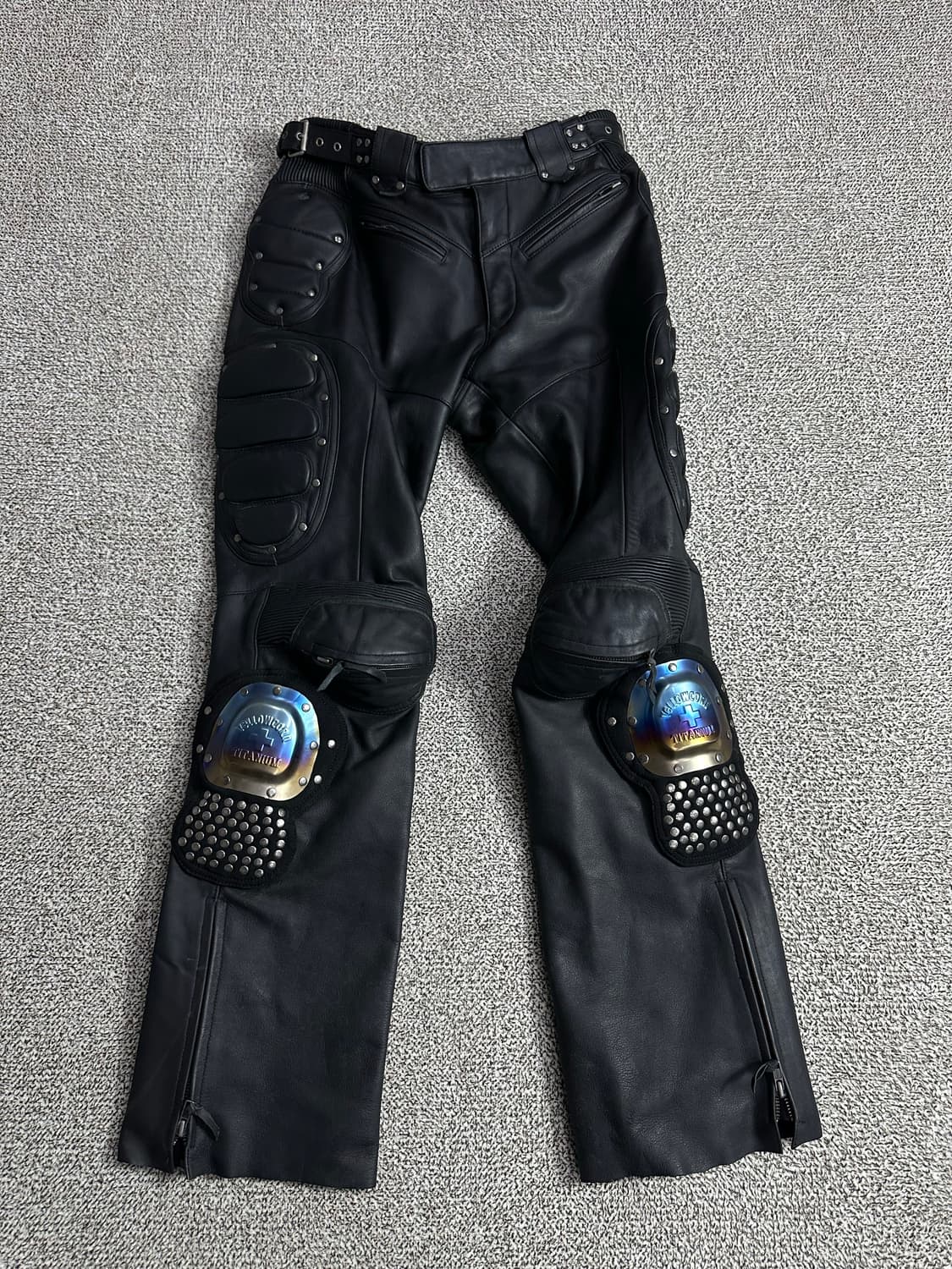 옐로우콘 블랙 가죽 바이크 팬츠 상품이미지1