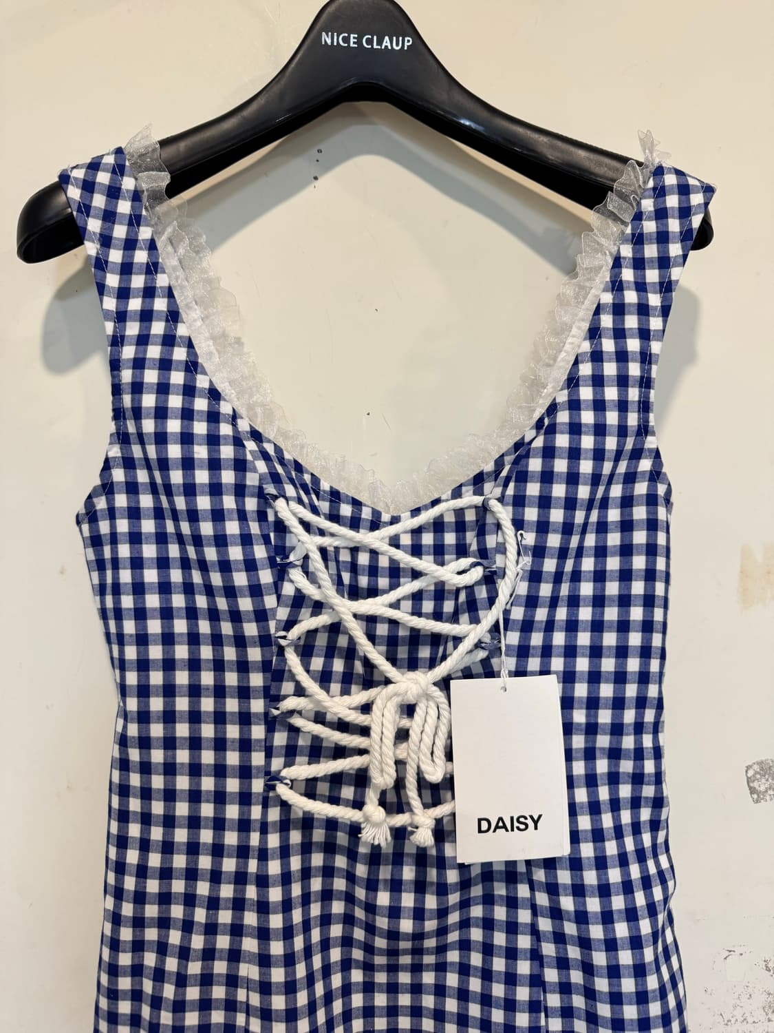 새상품 daisydaisy tv 깅엄 레이스 업 드레스  상품이미지3