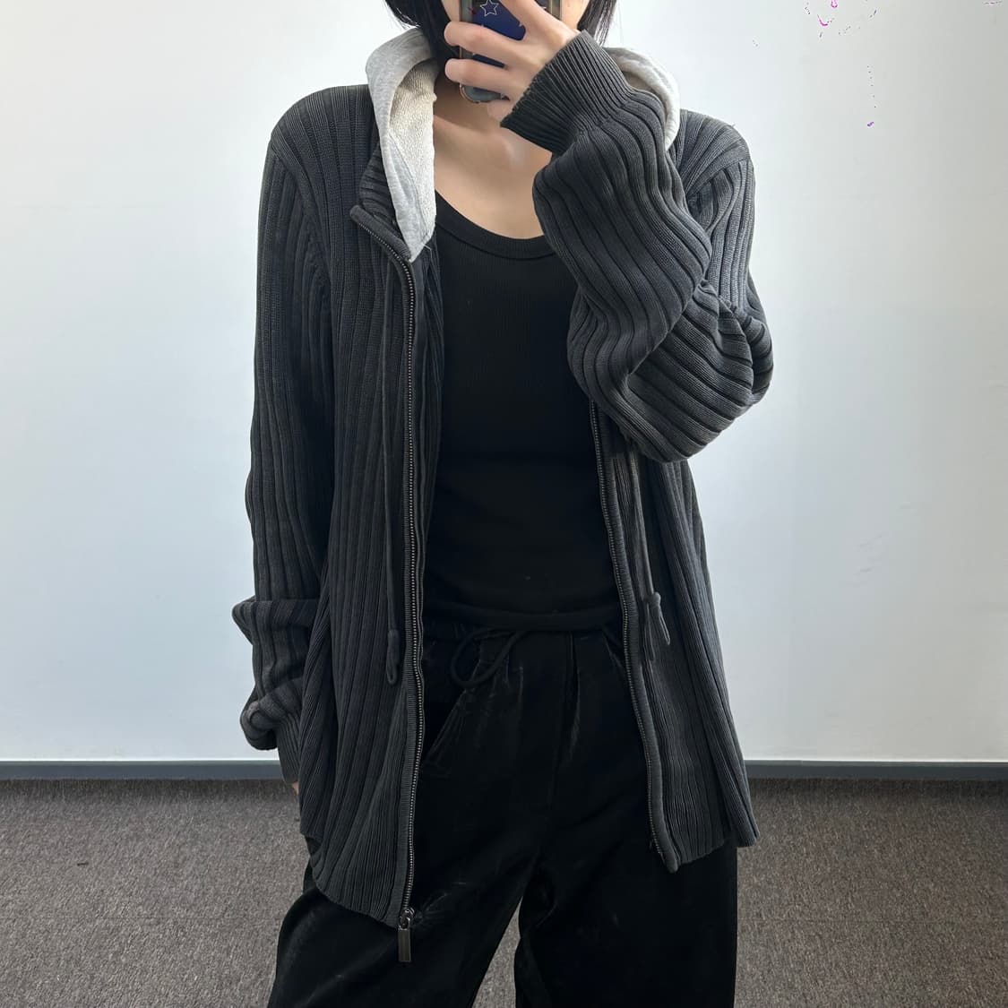 Calvin klen jeans 켈빈클라인 진스 차콜 니트 후드 집업 상품이미지1