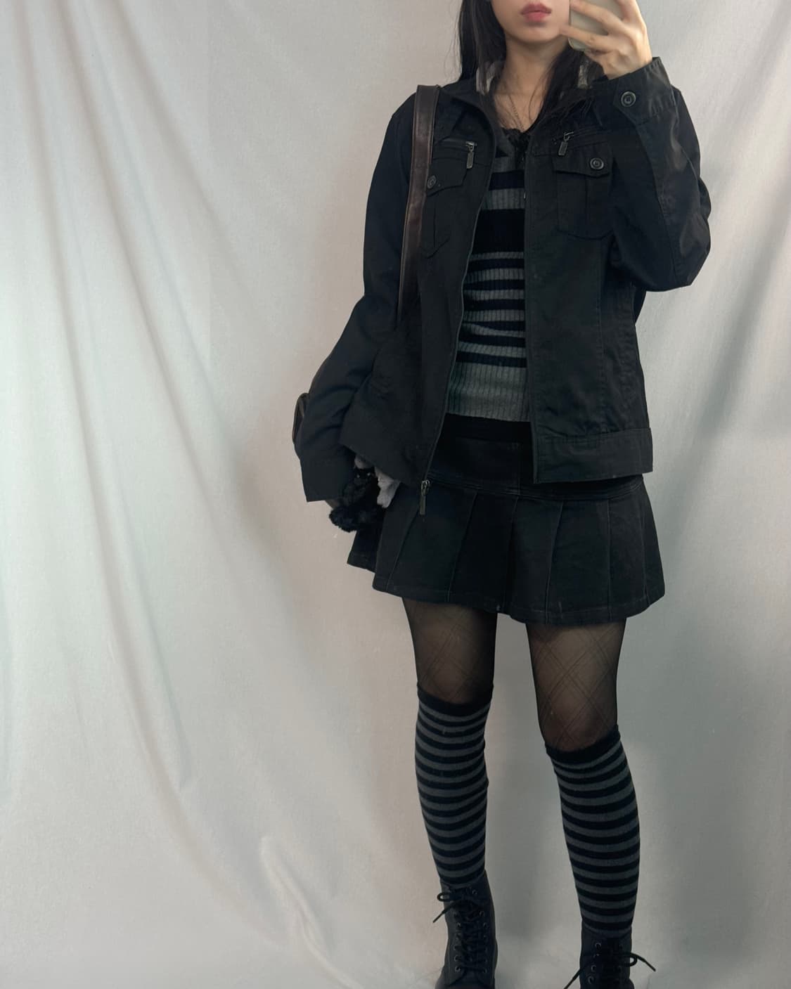 투 웨이 버튼 벨트 넥 하드 코튼 후디드 자켓 상품이미지3