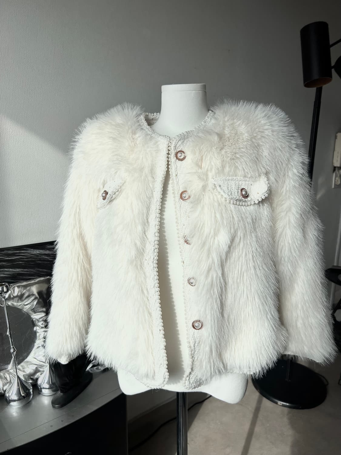 [새상품]아이보리 진주 트위드 레이어드 퍼자켓 상품이미지5