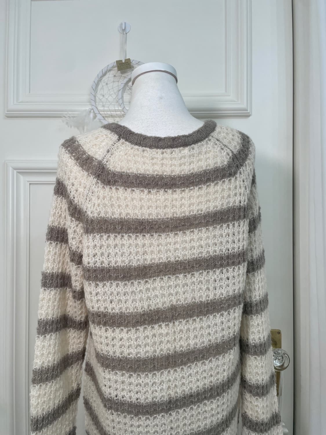 ivory khaki stripe regaln loose sweater 상품이미지4