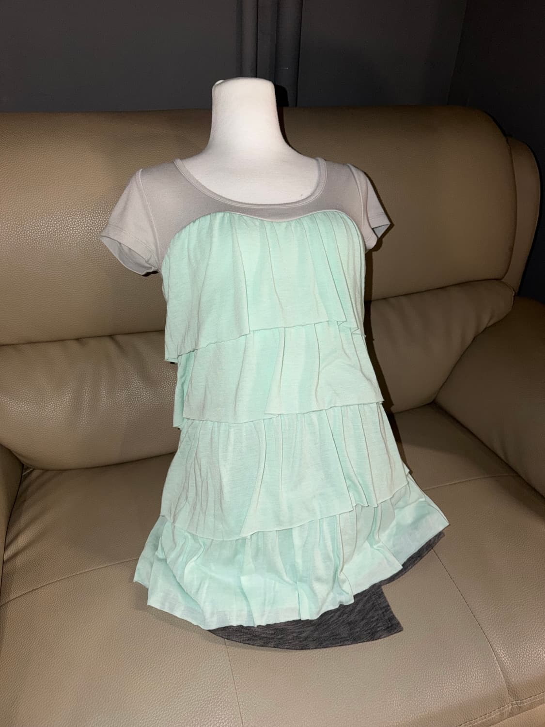 grey + mint can-can frill detail top 상품이미지1