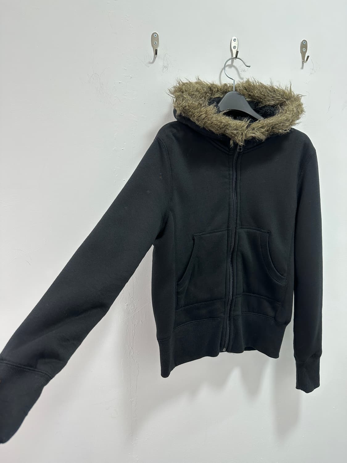 Vintage brown fur hood zip up 상품이미지4
