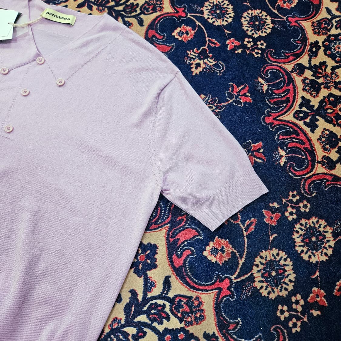 (새상품)Senseera Tencel 카라 스티치 퍼플 반팔 니트 상품이미지3