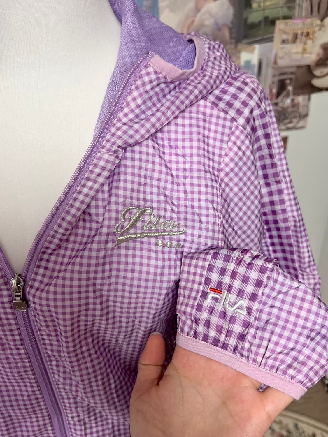 휠라 모리걸 키치 연보라 체크 바람막이 상품이미지2