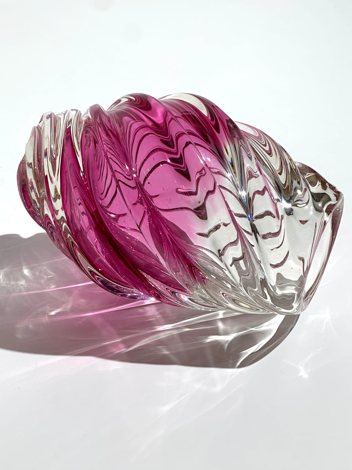 유럽 빈티지 아트글라스 핑크 컬러 스월 패턴 화병 상품이미지1