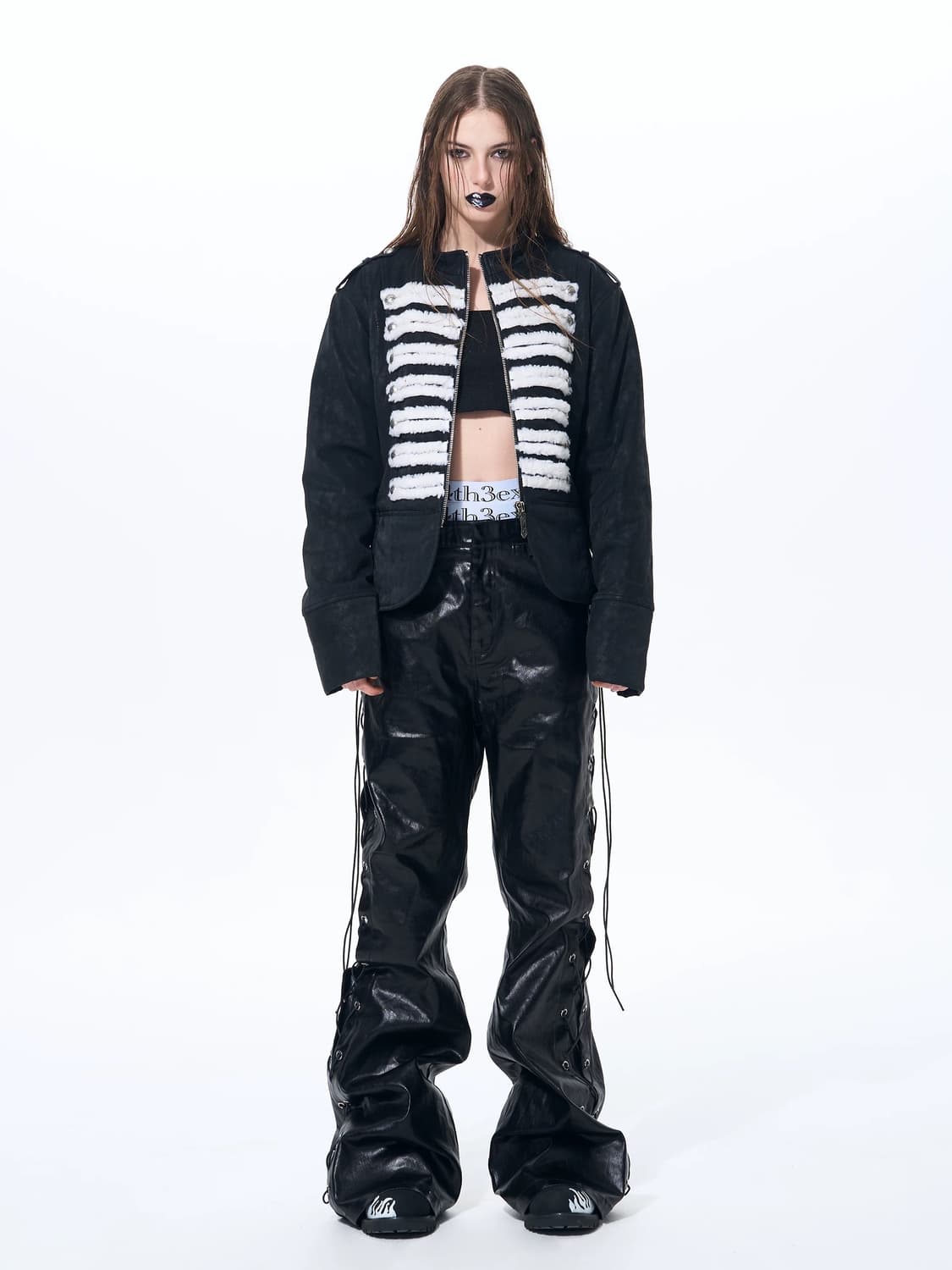 Metallic Coated Drawstring Flare Pants 상품이미지5