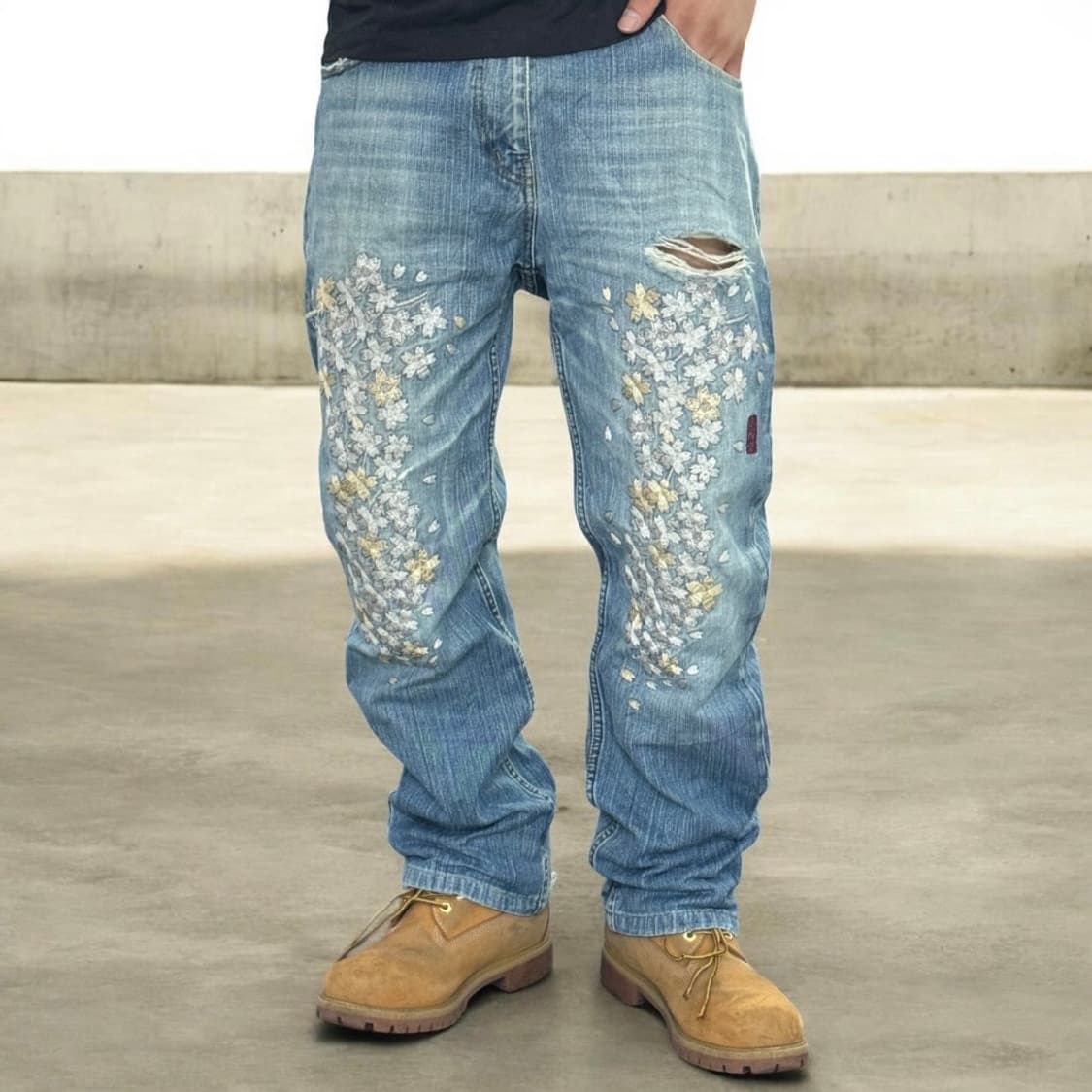 카타쿠리 타마시 벚꽃자수 데미지 워싱 데님팬츠 상품이미지1