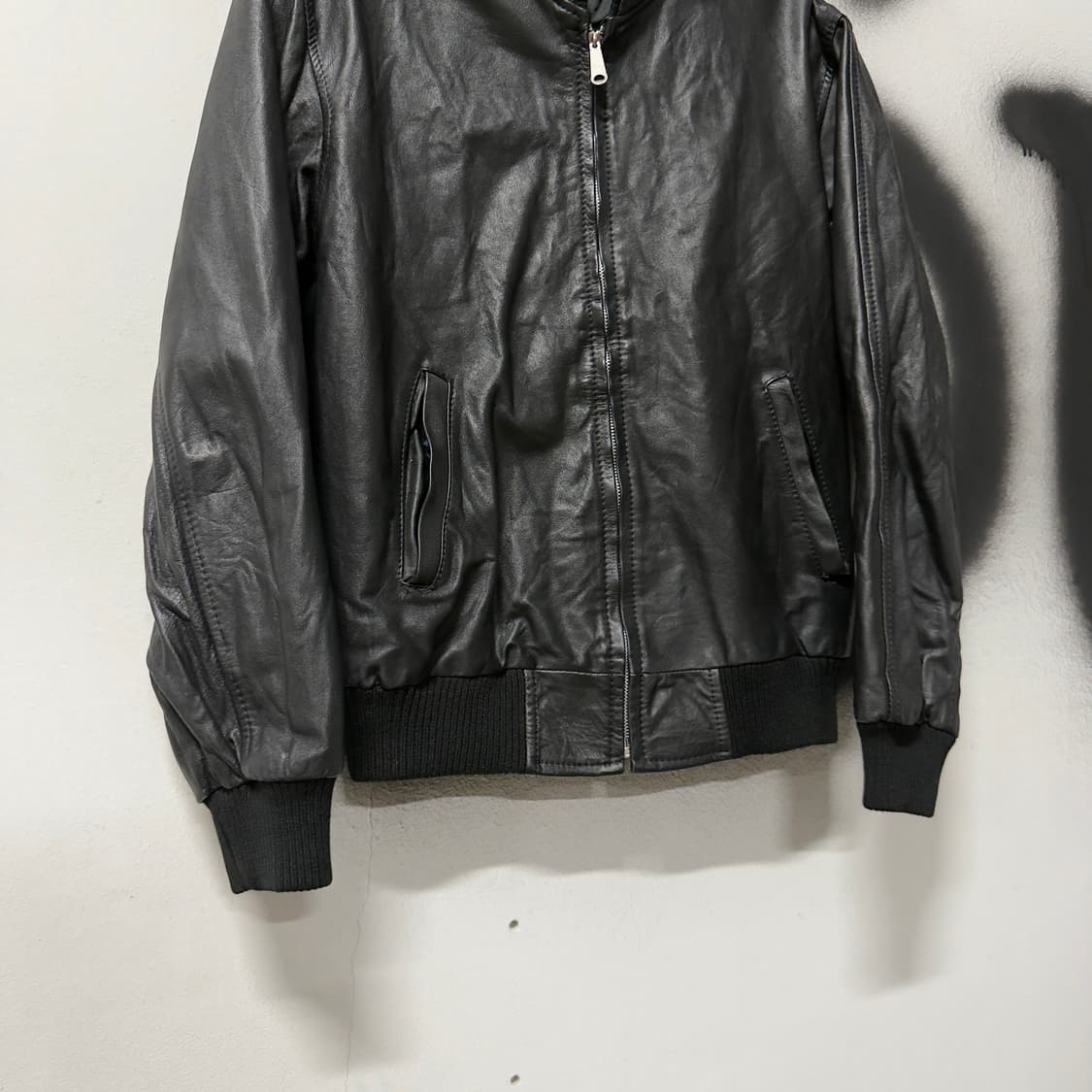 VTG 빈티지 100% 소가죽 리얼레더 싱글 크롭 집업 자켓 상품이미지4