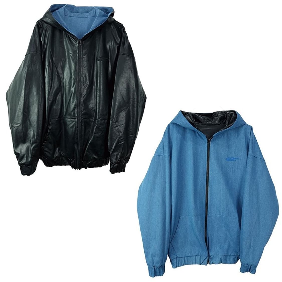 [LEEY](새상품) 리버시블 오버핏 레더 데님 후드 자켓 M18253 상품이미지2