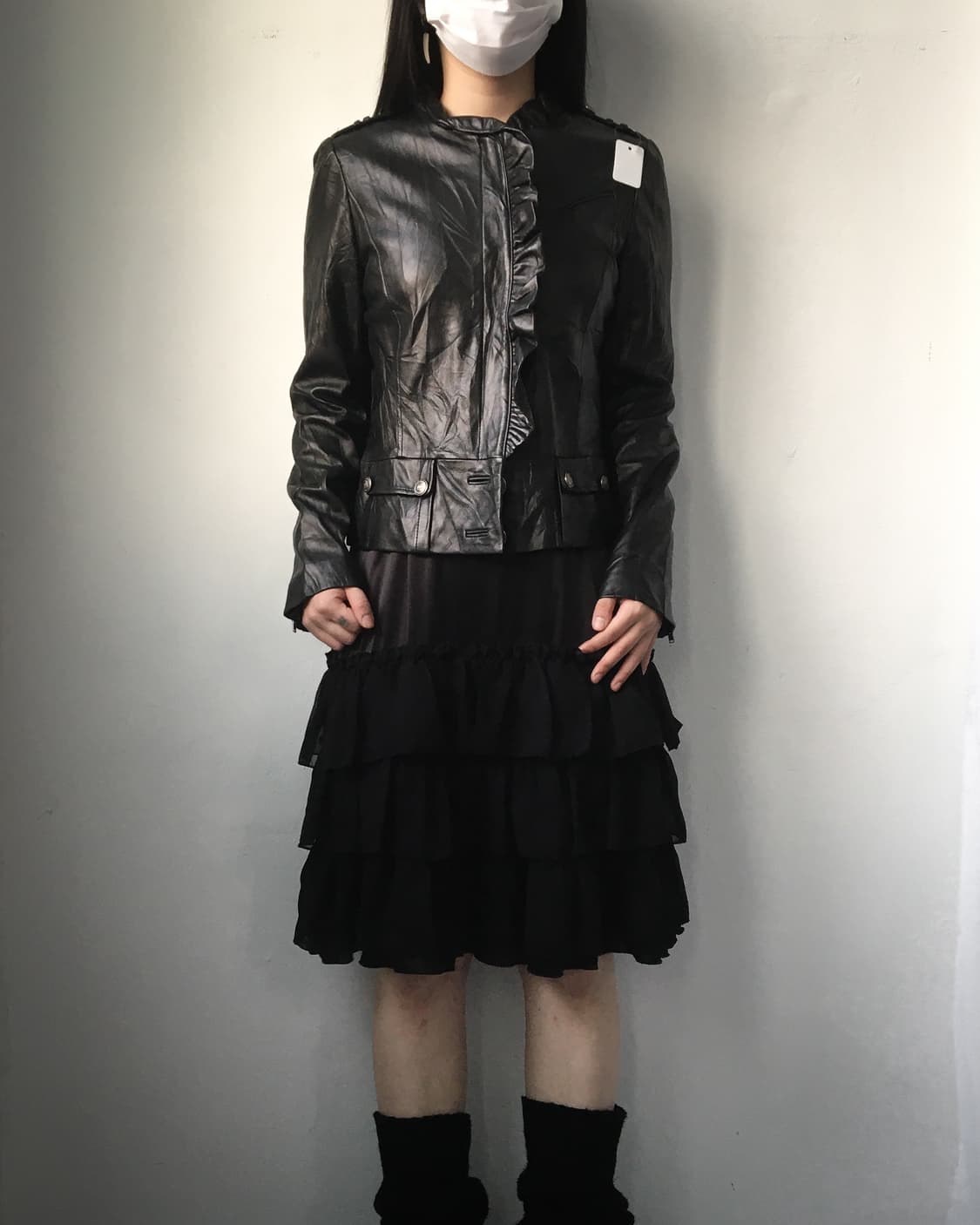 Frill point high neck leather jacket 상품이미지1