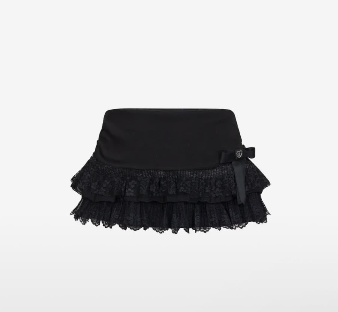 포어링 Chiffon lace mini skirt (black) 치마 상품이미지1
