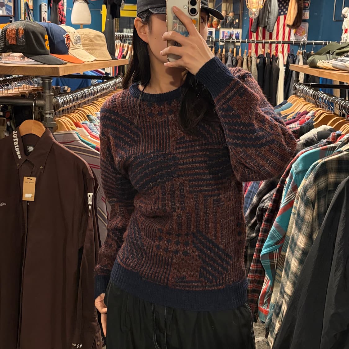 gim vintage 패턴 라운드 니트 상품이미지3