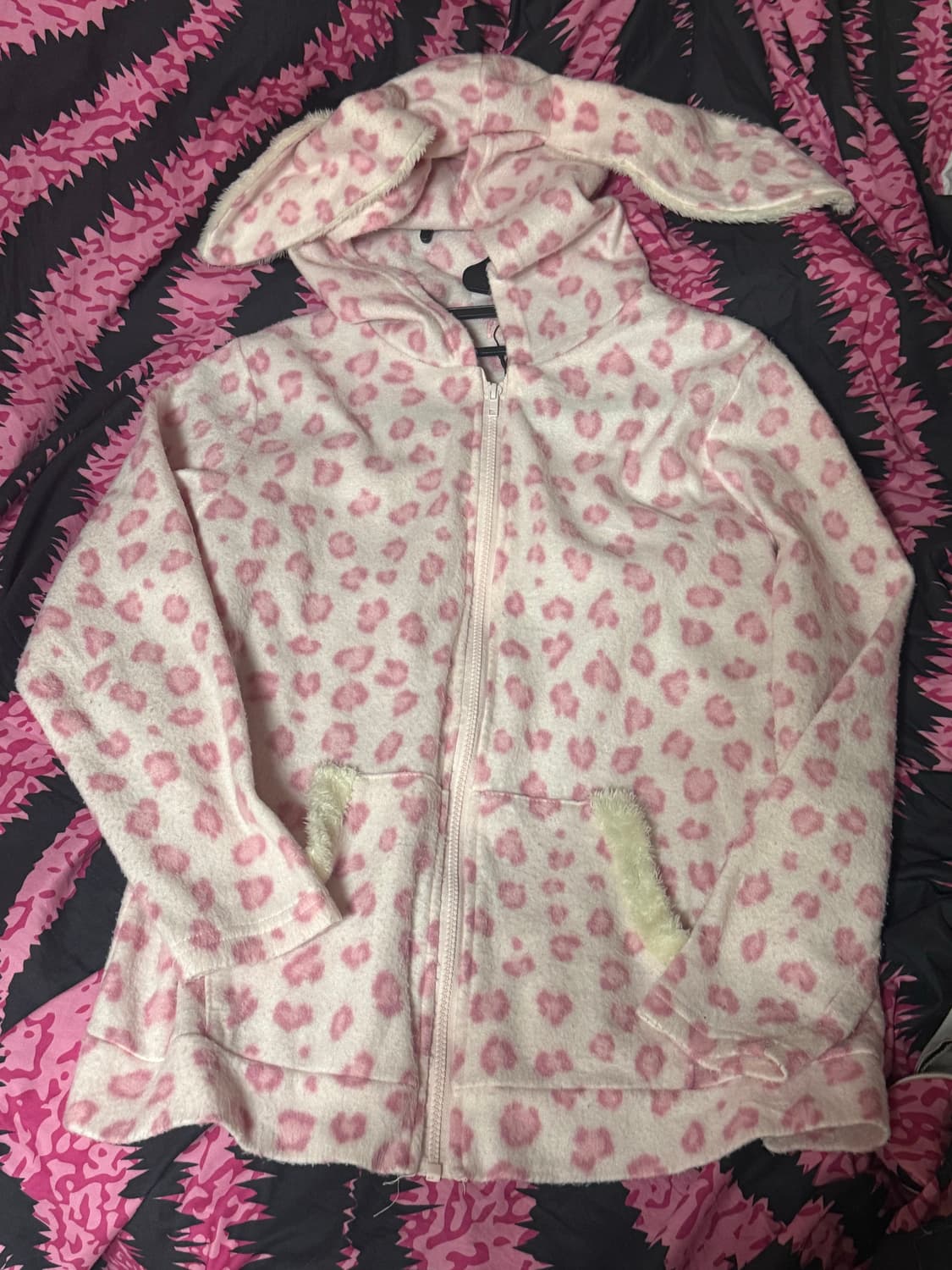 핑크 호피 토끼 후드집업 상품이미지1