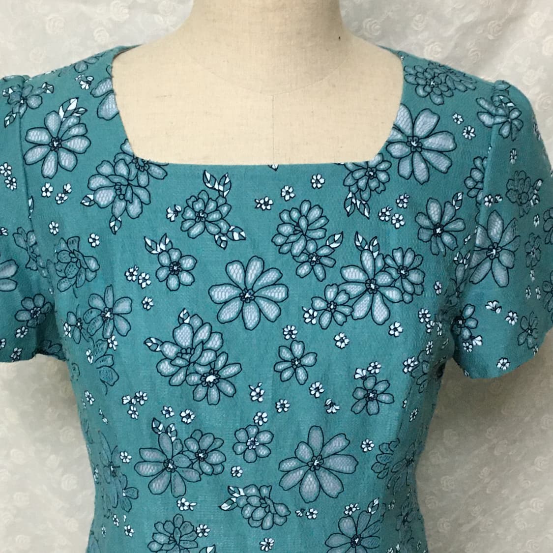 빈티지 블루 플라워 A라인 스퀘어넥 원피스 상품이미지3