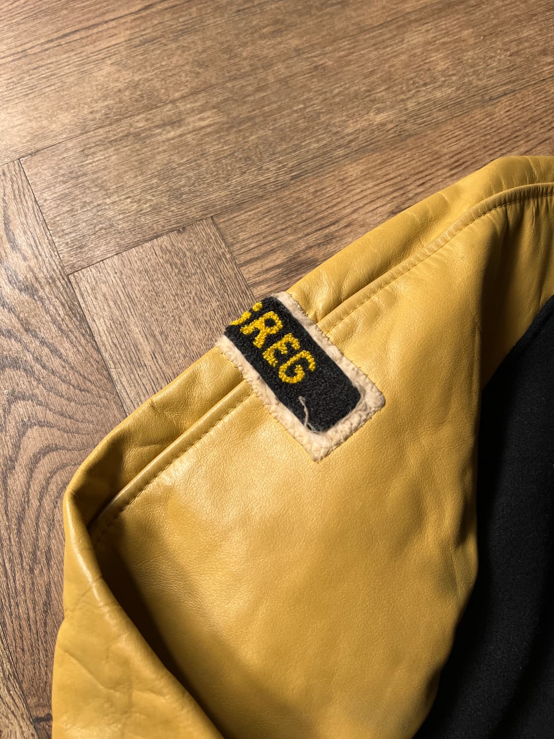 [L]90's USA 빈티지 울 레더 RUGBY 바시티 자켓 상품이미지6