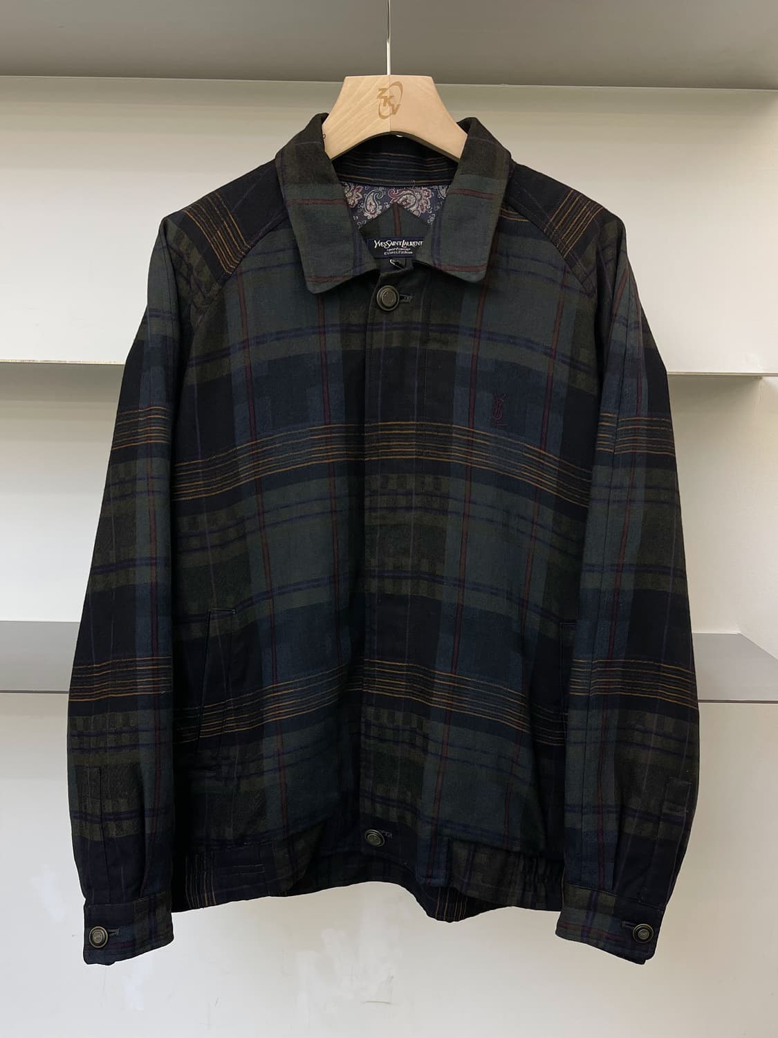 입생로랑 90s ysl 로고 체크 블루종 상품이미지3