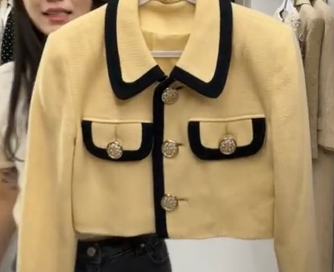 옐로 블랙라인 울 크롭 빈티지 자켓 상품이미지1