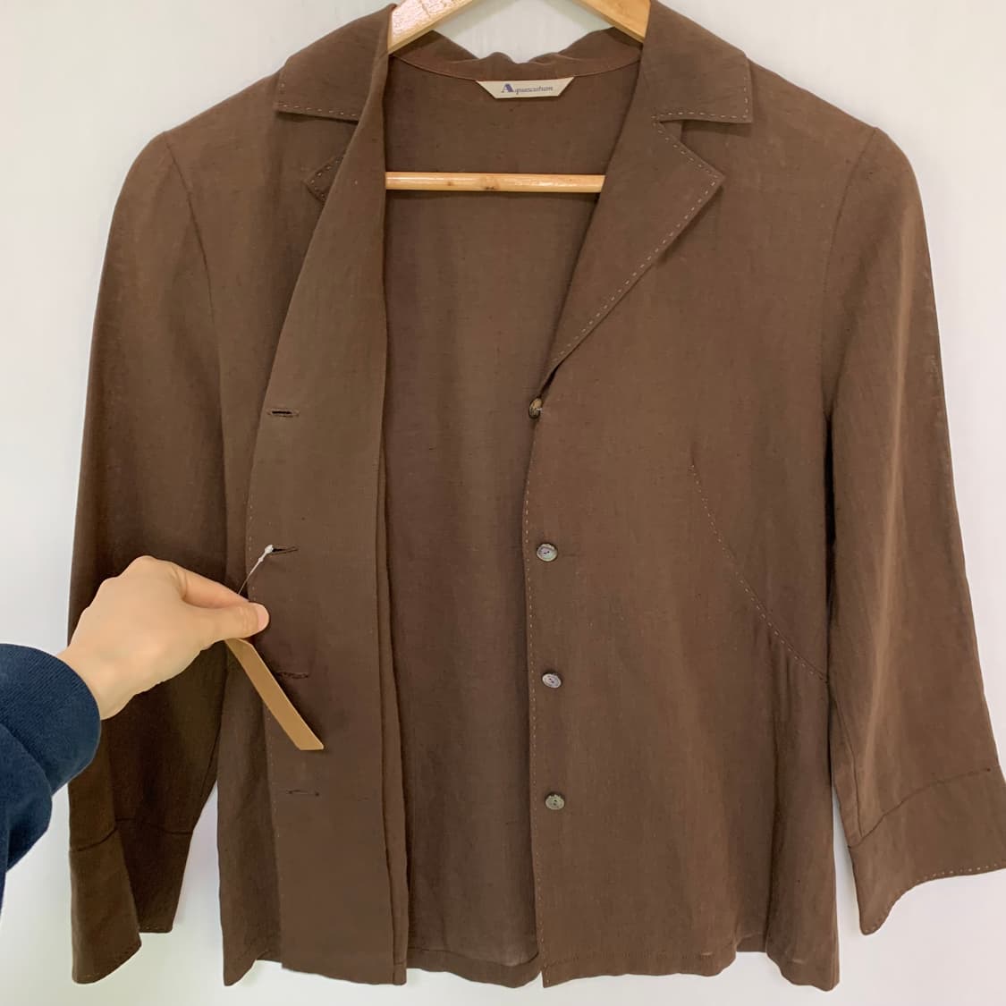아쿠아스큐텀 브라운 린넨 7부 셔츠 자켓 빈티지 여성 상품이미지6