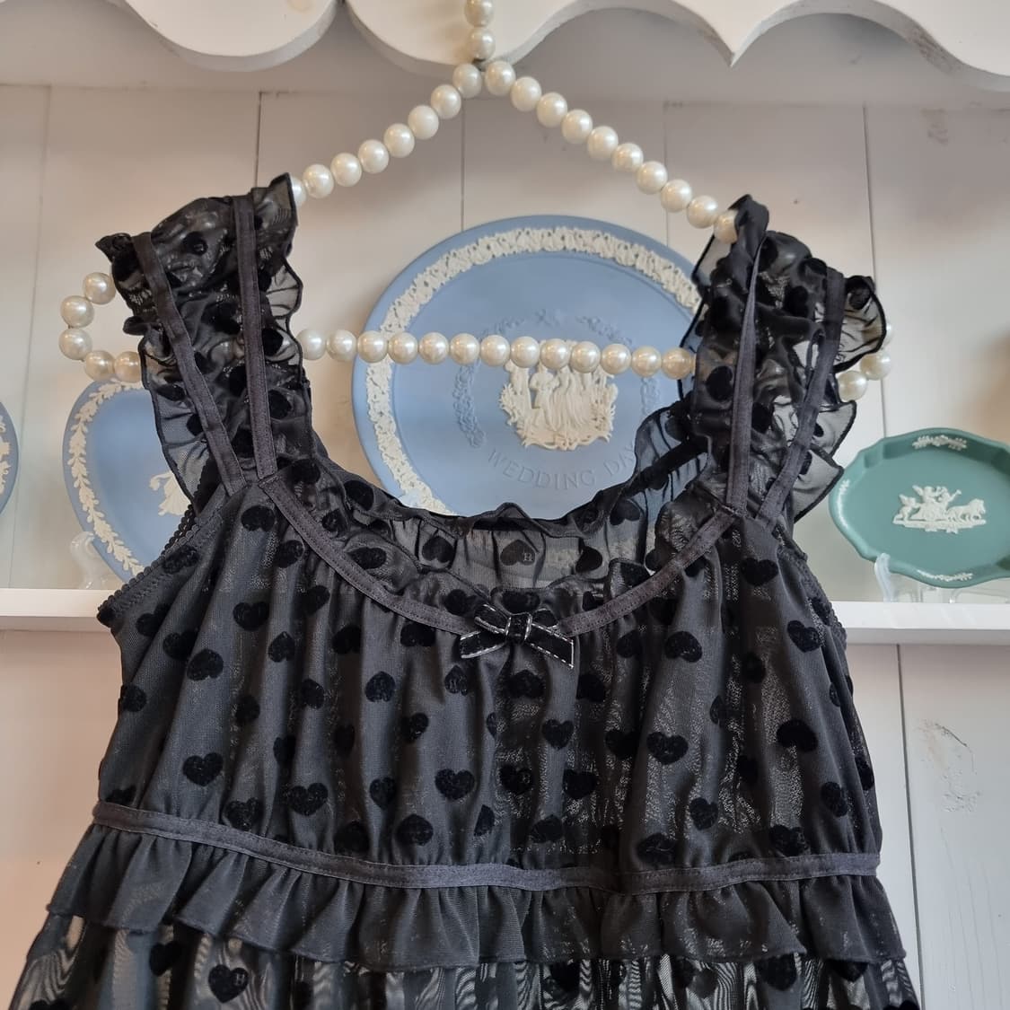 하트 벨벳 도트 시스루 원피스 (블랙) 상품이미지2