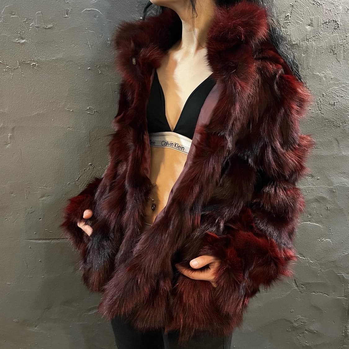 버건디레드 폭스 퍼 자켓 상품이미지2