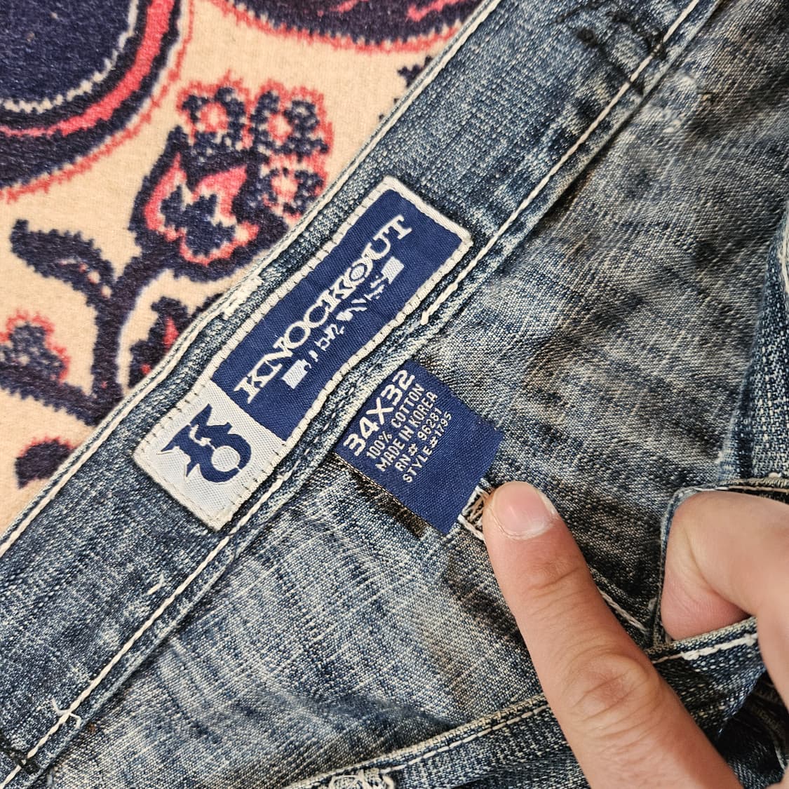 넉아웃(Knockout) 90's 페인딩 포켓 자수 레귤러 데님 팬츠 상품이미지9