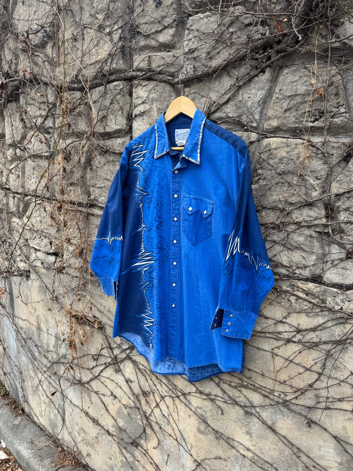 80s 락마운트 빈티지 커스텀 페이딩 웨스턴 셔츠 블루 L 상품이미지3