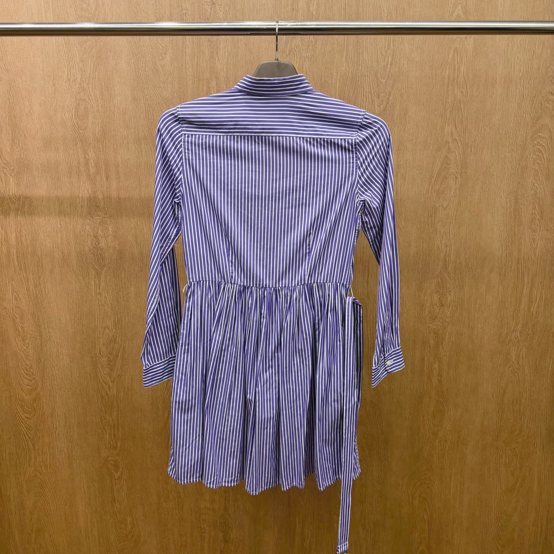 폴로 랄프로렌 셔츠 원피스 스트라이프 패턴 로고 자수 스트랩 디테일 퍼플 상품이미지3