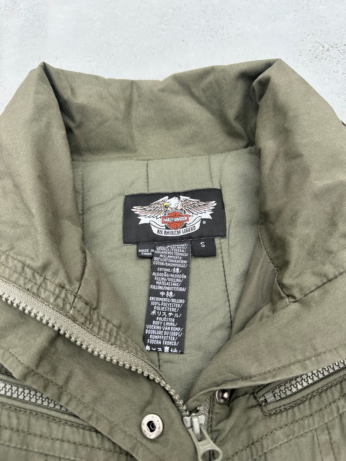 할리데이비슨 로고 자수 크롭 봄버자켓 올리브 카키 y2k 상품이미지3