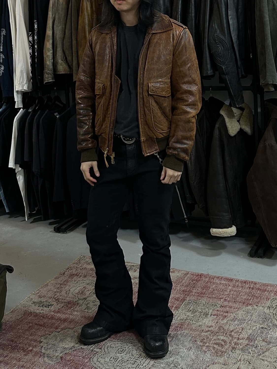 90's 시어스 오크브룩 디스 레더 봄버 자켓 빈티지 봄버 가죽 자켓 상품이미지10