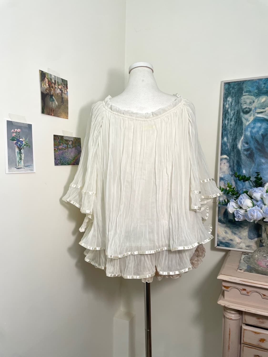 SNIDEL ivory crease lace-up cape blouse 상품이미지3