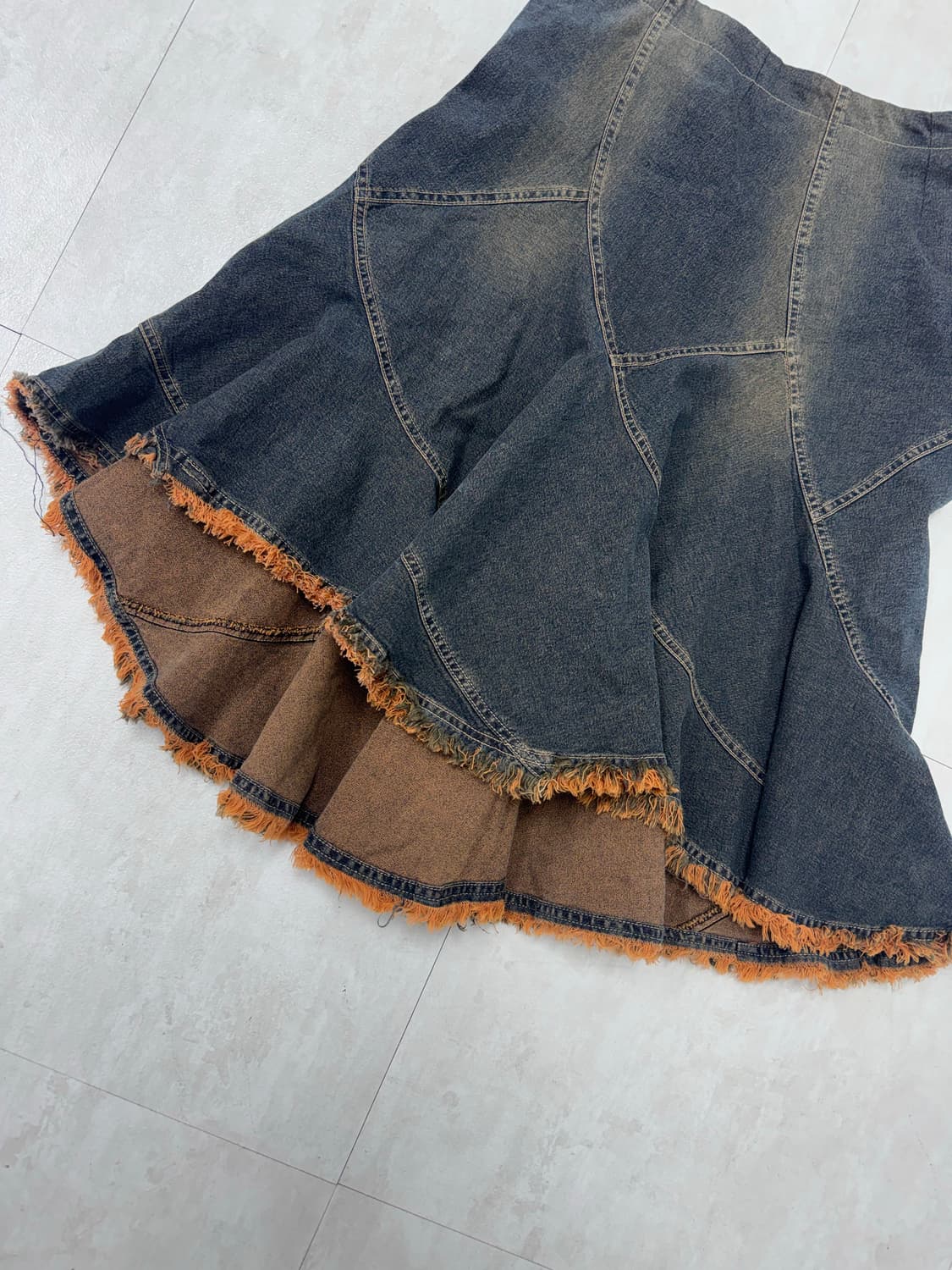 •Japanese vintage 플레어 컷팅 데님 치마  상품이미지3