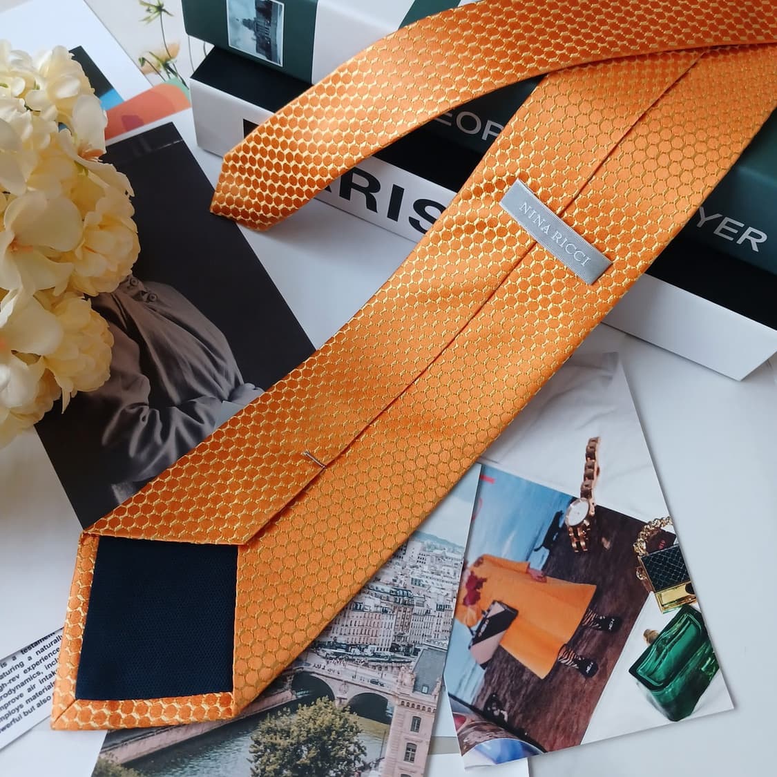 니나리치 실크 오렌지 패턴 넥타이 8.6cm A+등급 E732 상품이미지5