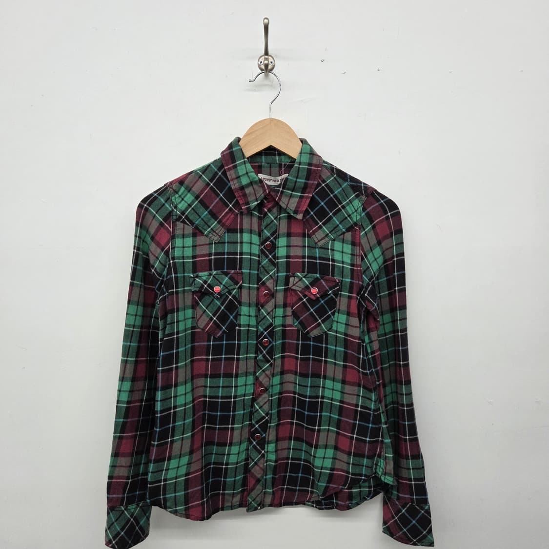 리바이스 그린/레드 체크 셔츠 여성 S 상품이미지1