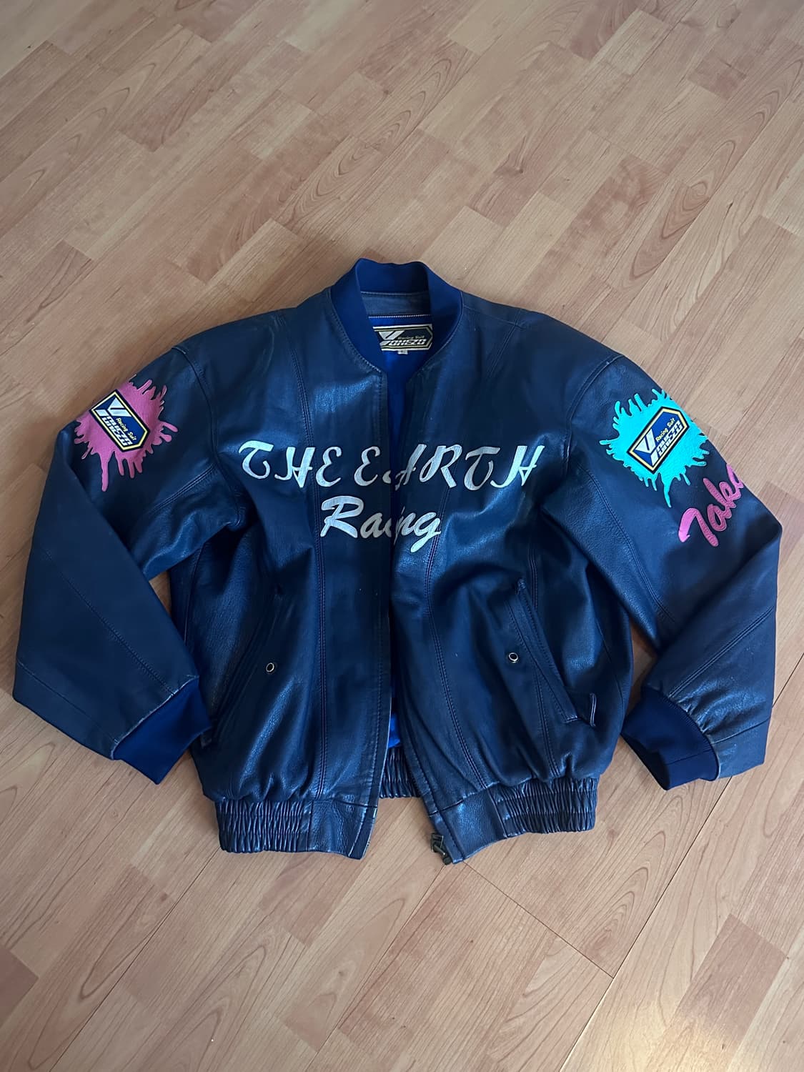 빈티지 레더 네이비 레이싱 자켓 상품이미지1