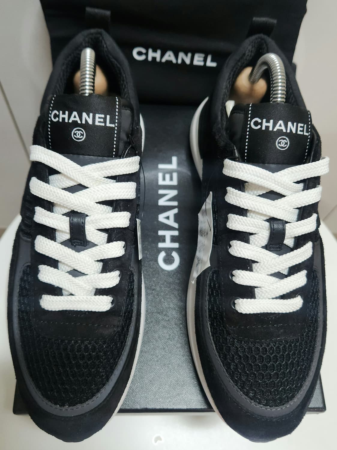 [정품) 샤넬 스니커즈 운동화 메쉬 스웨이드 카프스킨 테니스 37 새상품 상품이미지1
