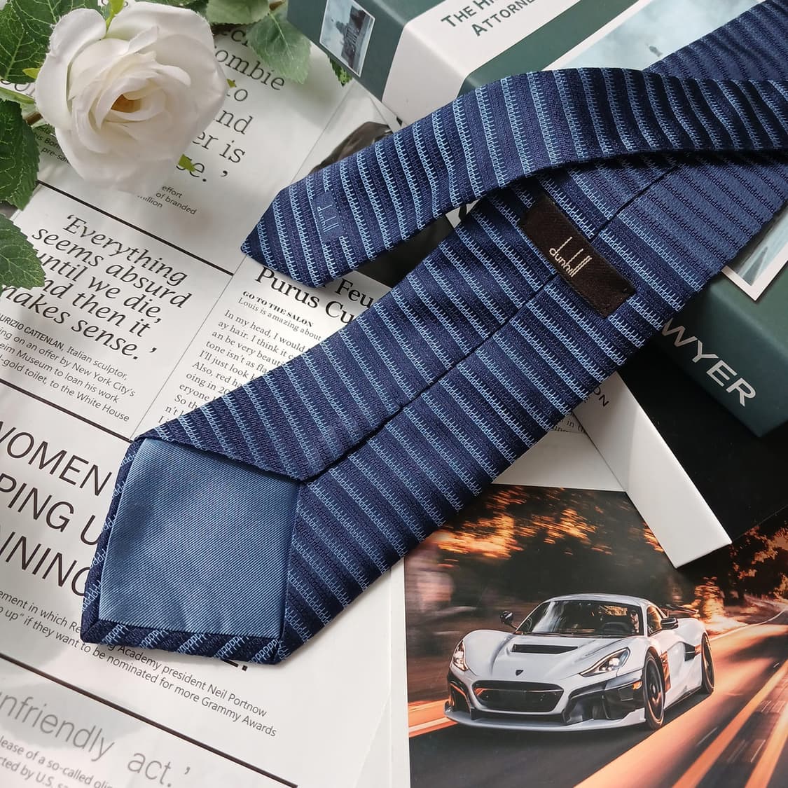 던힐 실크 블루 스트라이프 패턴 넥타이 9.8cm A+등급 E872
 상품이미지3