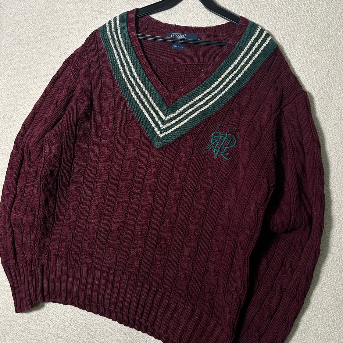 (M) 80s 폴로 랄프로렌 에스에치 버건디 크리켓 니트  상품이미지2