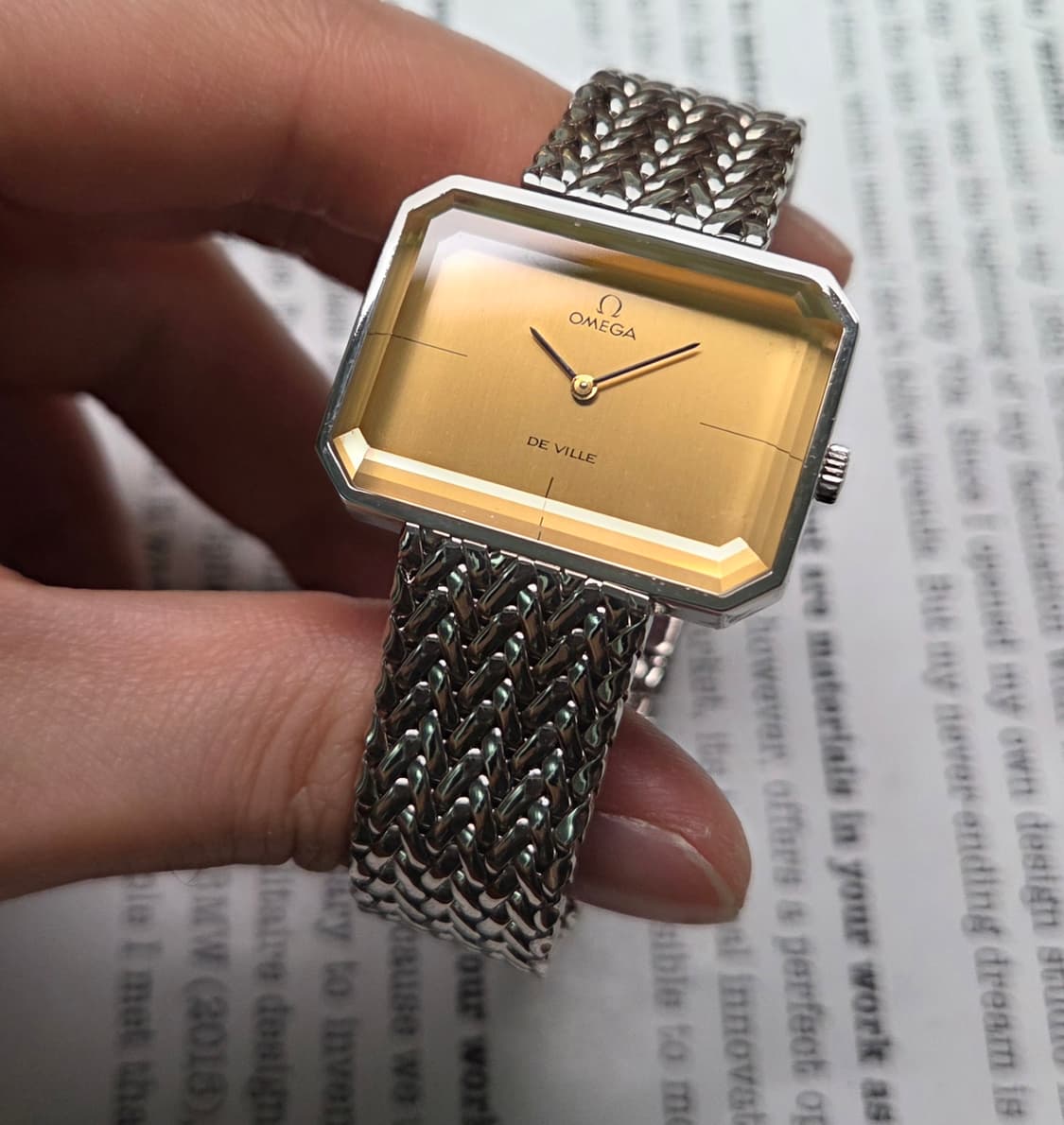 레어] 빈티지 오메가 드빌 사각탱크 샴골판 각유리 남성용 브레이슬릿 ve 상품이미지4