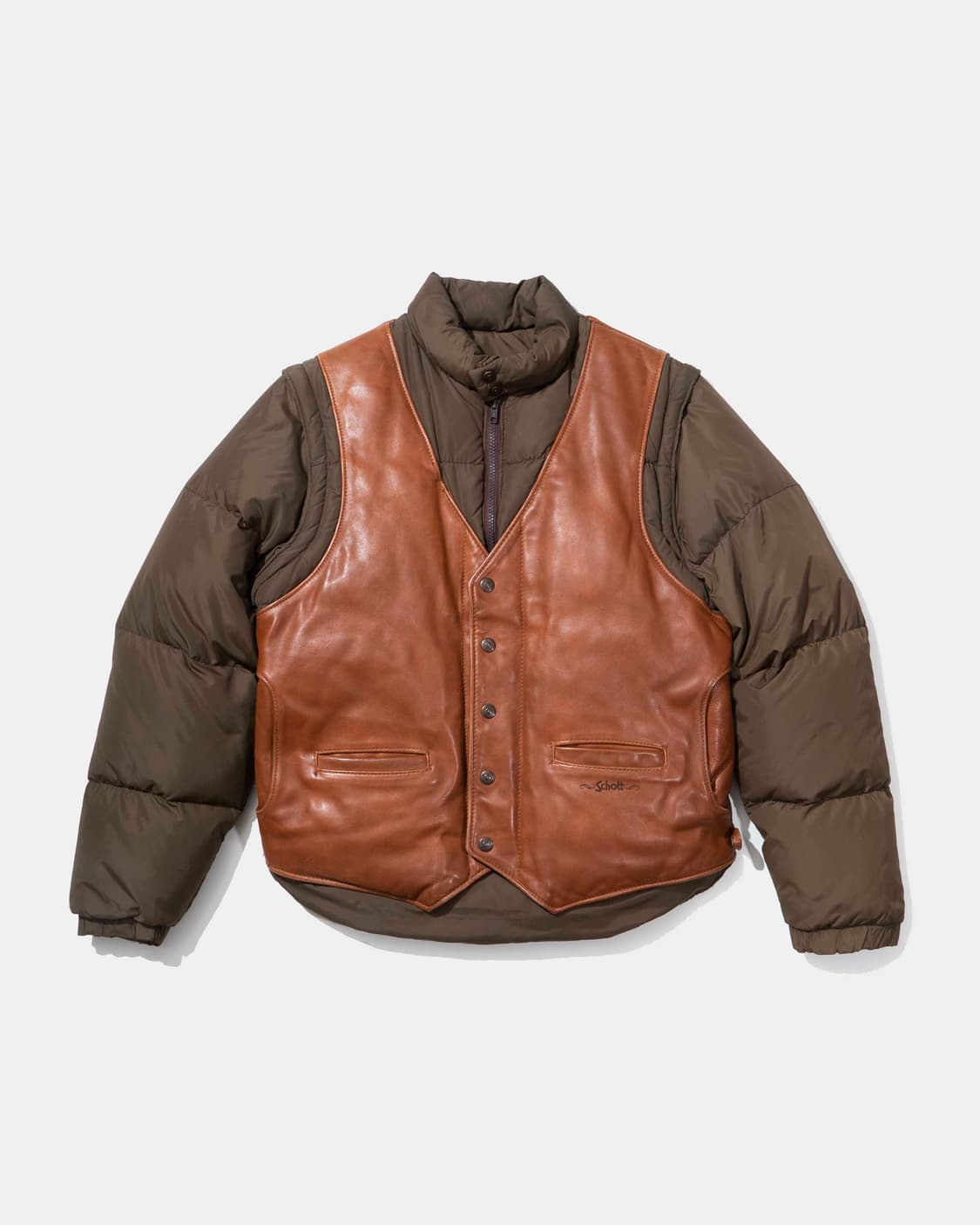 Schott 쇼트 다운 레더 베스트 퍼피자켓 상품이미지1